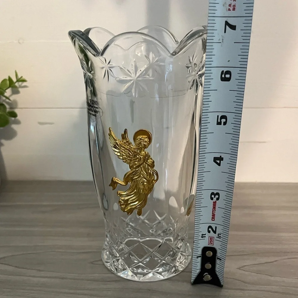 VTG Teleflora Heavy Bohemian Lead Crystal Hurricane Candle Holder Golden Angel